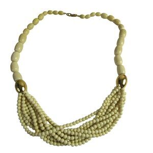 Napier Vintage Multi Strand Graduated Beaded Necklace Statement Bib Faux Ivory